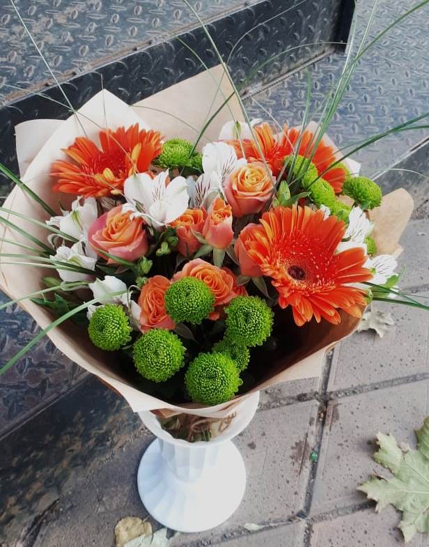 Букет цветов из: Герберы, Хризантемы, Альстромерии и Розы в Долгодеревенское