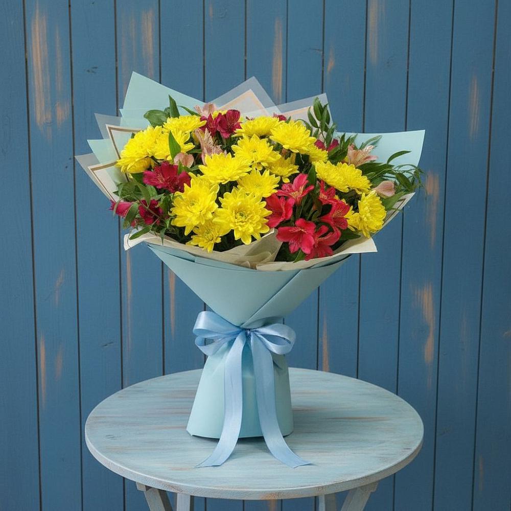 Букет цветов из: Альстромерии и Хризантемы в Долгодеревенское