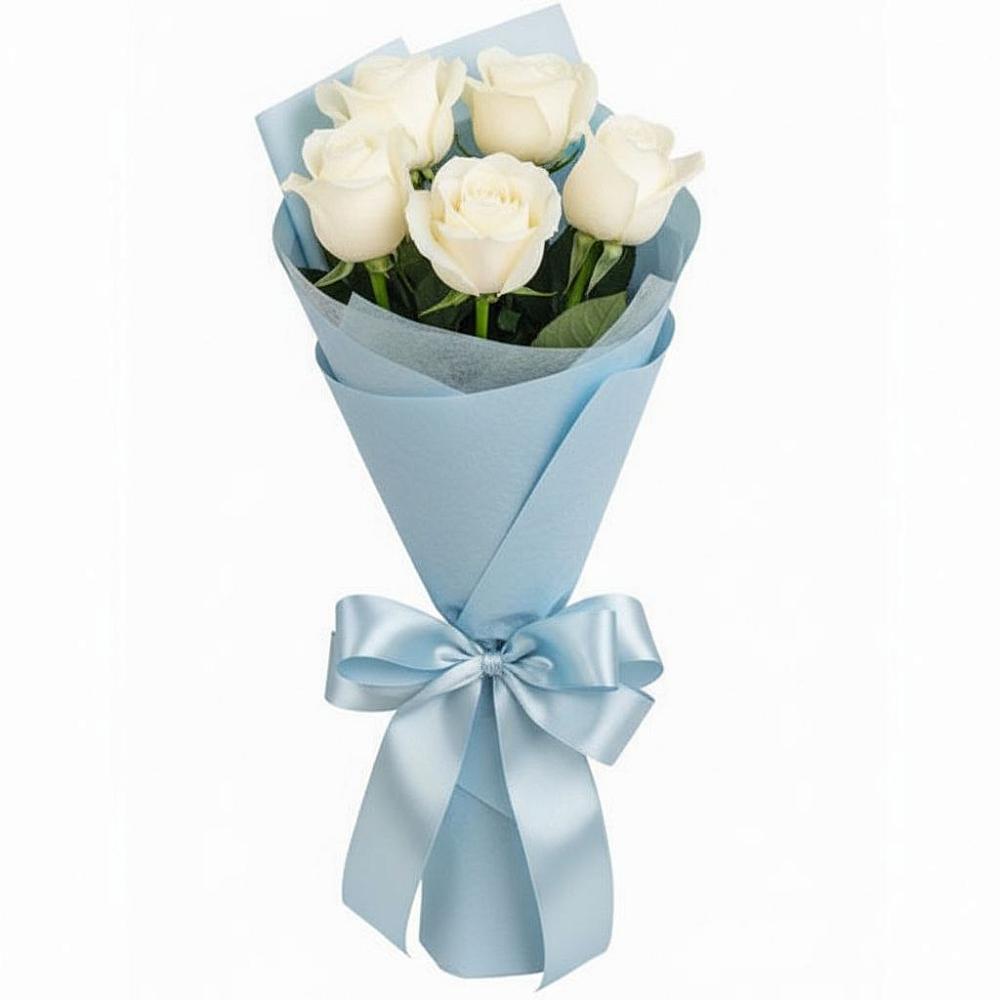 Букет 5 Белых роз Проуд в Долгодеревенское
