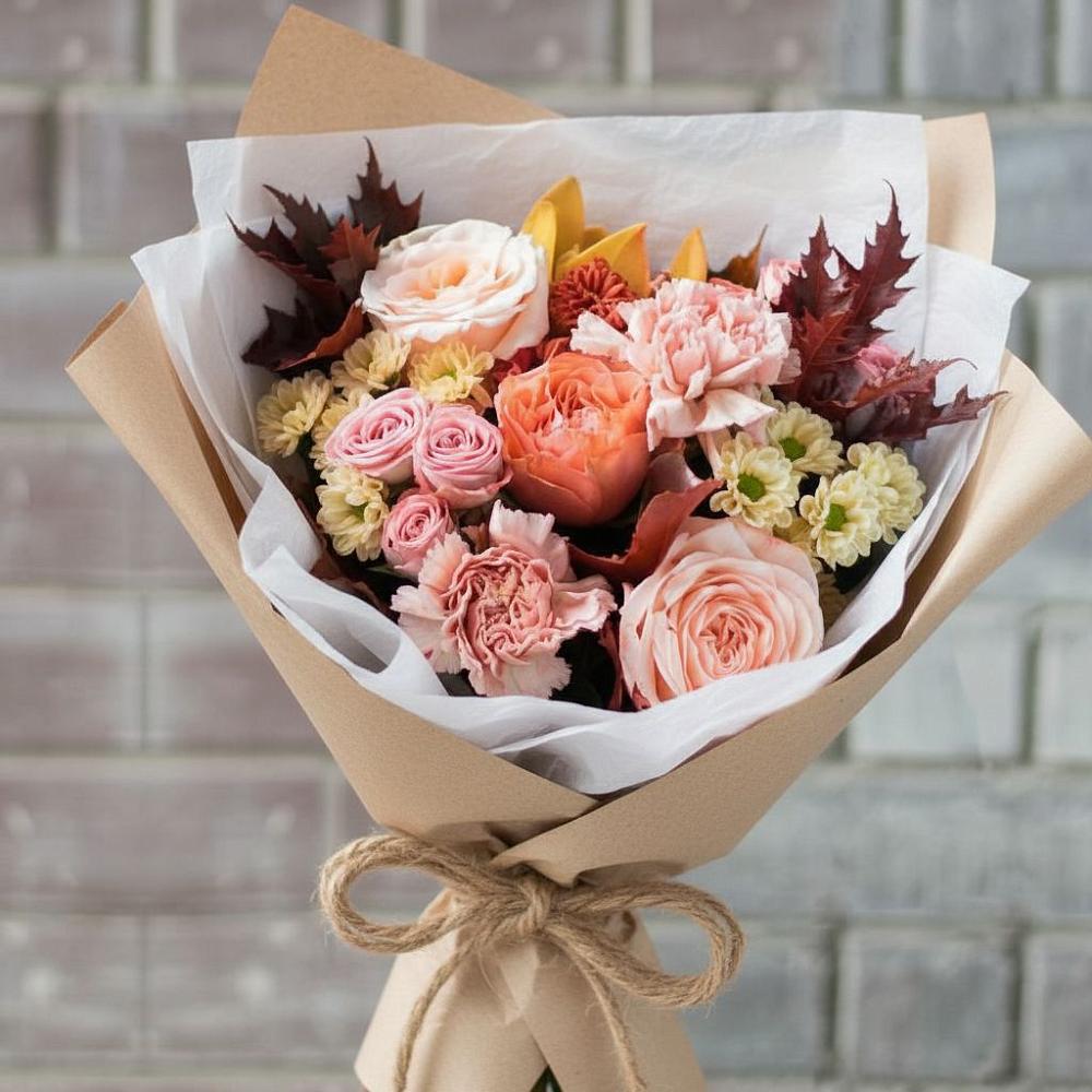 Букет цветов из: Гвоздики, Хризантемы и Розы в Долгодеревенское