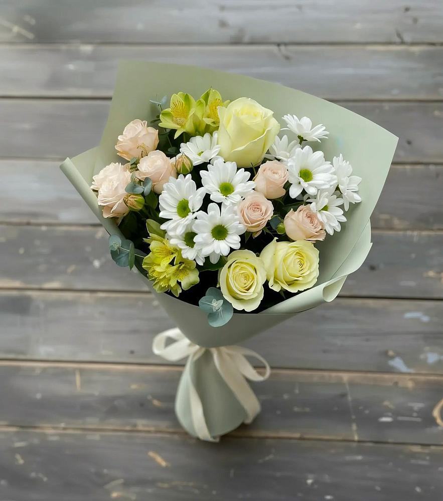 Букет цветов из: Альстромерии, Розы и Хризантемы в Долгодеревенское