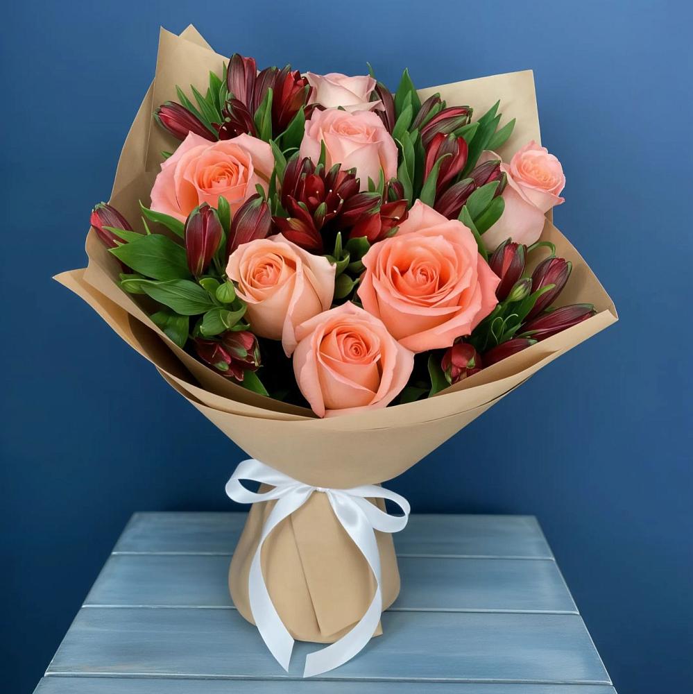 Букет цветов из: Розы и Альстромерии в Долгодеревенское