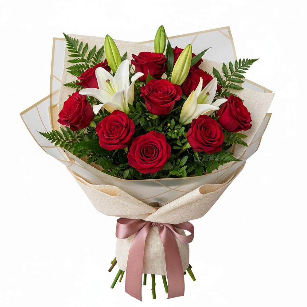 Букет цветов из: Лилии и Розы в Долгодеревенское