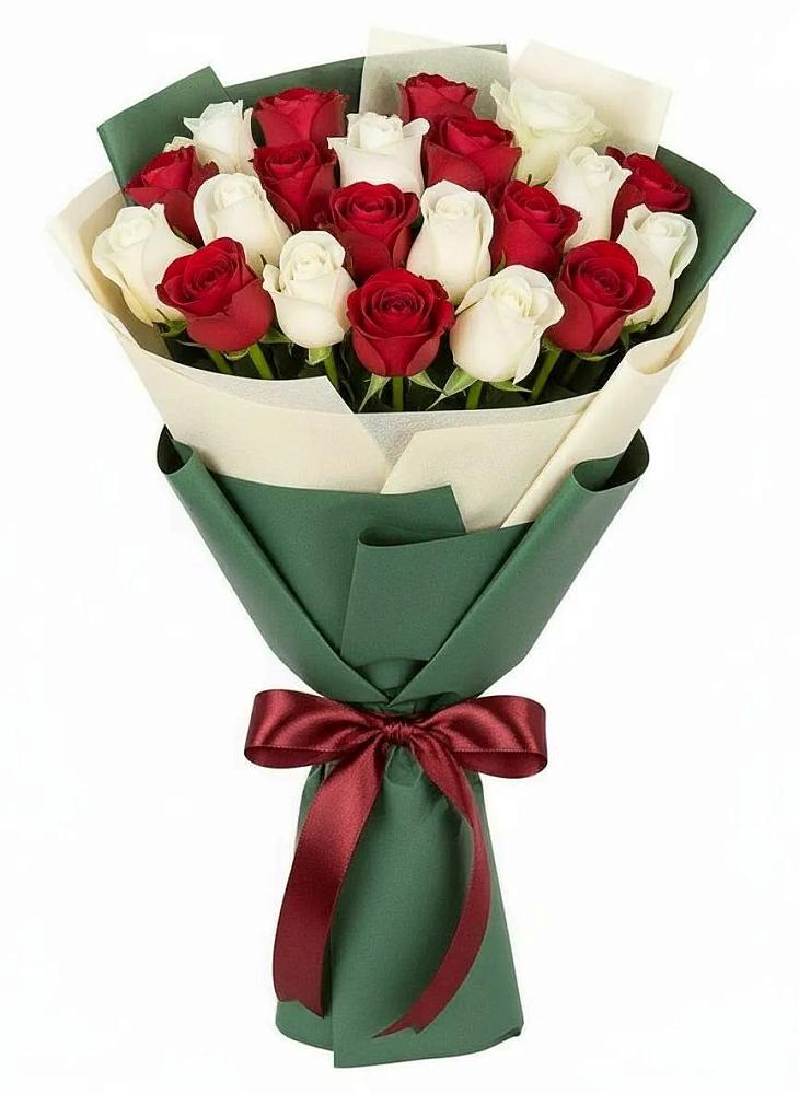 Букет Микс из красных и белых роз в Долгодеревенское
