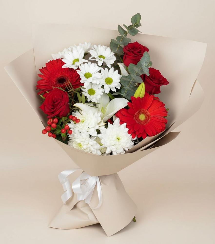 Букет цветов из: Розы, Хризантемы, Герберы и Лилии в Долгодеревенское