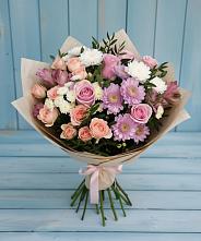 Букет цветов из:  Хризантемы, Розы и Альстромерии в Долгодеревенское