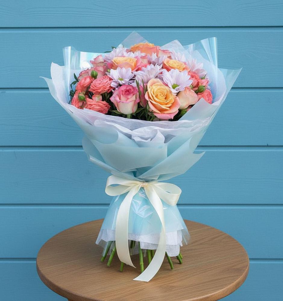 Букет цветов из: Хризантемы и Розы в Долгодеревенское