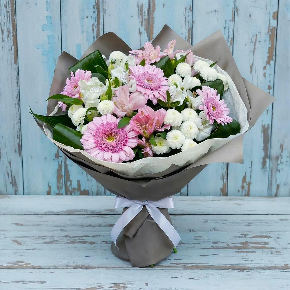 Букет цветов из: Герберы, Альстромерии и Хризантемы в Долгодеревенское