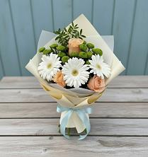 Букет цветов из:  Герберы, Розы и Хризантемы в Долгодеревенское
