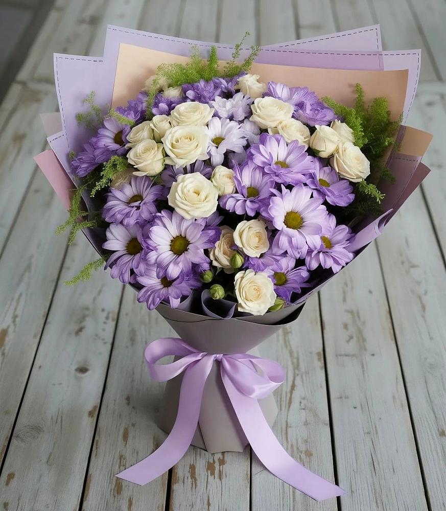 Букет цветов из: Хризантемы и Розы в Долгодеревенское